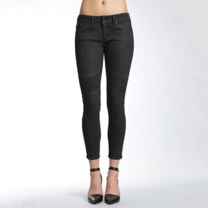 Mavi Aura Black Straight Leg Moto Jeans Cotton Blend Sz 27 (Sample Item)